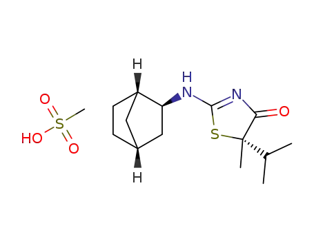 Molecular Structure of 1095565-87-9 (4(5H)-Thiazolone, 2-[(1S,2S,4R)-bicyclo[2.2.1]hept-2-ylamino]-5-methyl-5-(1-methylethyl)-, (5S)- (methanesulfonate))