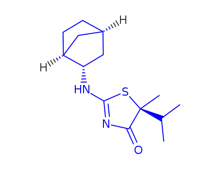 Molecular Structure of 1095565-81-3 ((5S)-2-[(1S,2S,4R)-Bicyclo[2.2.1]hept-2-ylamino]-5-methyl-5-(1-methylethyl)-4(5H)-thiazolone)