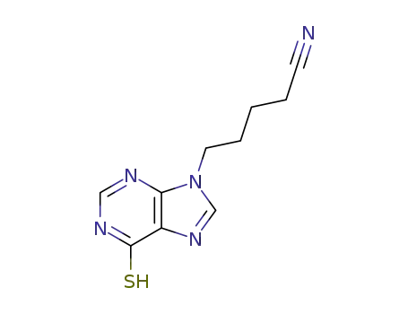 Molecular Structure of 91130-15-3 (5-(6-thioxo-3,6-dihydro-9H-purin-9-yl)pentanenitrile)