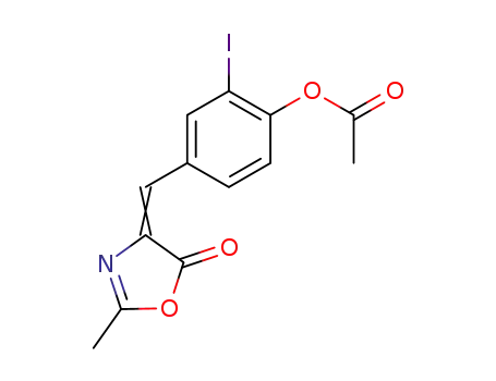 Molecular Structure of 91719-58-3 (4-(4-ACETOXY-3-IODOBENZAL)-2-METHYL-5-OXAZOLONE)