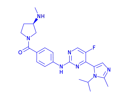 Molecular Structure of 924641-59-8 ([4-[[5-Fluoro-4-[2-methyl-1-(1-methylethyl)-1H-imidazol-5-yl]-2-pyrimidinyl]amino]phenyl][(3S)-3-(methylamino)-1-pyrrolidinyl]Methanone)