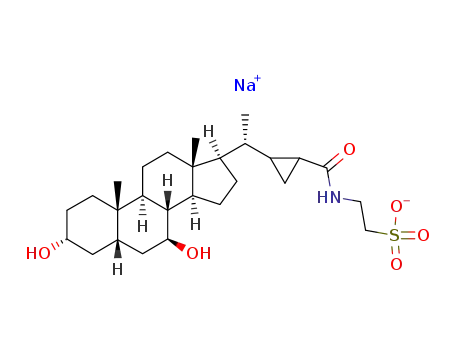 Molecular Structure of 93001-12-8 (3,7-dihydroxy-22,23-methylene-cholan-24-oic acid (2-sulfoethyl)amide)