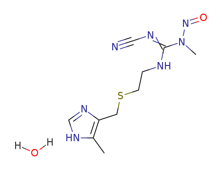 73785-40-7,nitrosocimetidine,Guanidine,N'-cyano-N-methyl-N''-[2-[[(5-methyl-1H-imidazol-4-yl)methyl]thio]ethyl]-N-nitroso-(9CI); N-Nitrosocimetidine; Nitrosocimetidine