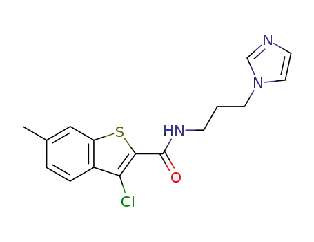 Molecular Structure of 95458-28-9 (3-chloro-N-[3-(1H-imidazol-1-yl)propyl]-6-methyl-1-benzothiophene-2-carboxamide)