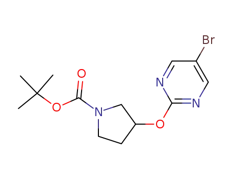 Molecular Structure of 914347-79-8 (3-(5-BROMOPYRIMIDIN-2-YLOXY)PYRROLIDINE-1-CARBOXYLIC ACID TERT-BUTYL ESTER)