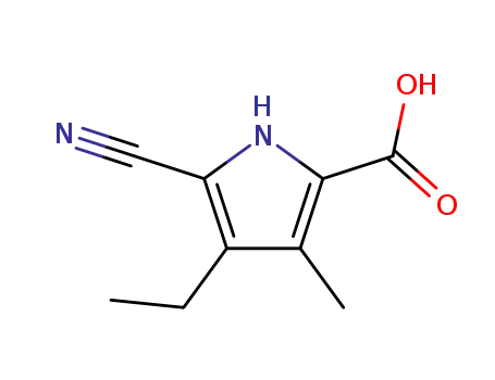 Molecular Structure of 942-74-5 (1H-Pyrrole-2-carboxylicacid,5-cyano-4-ethyl-3-methyl-(9CI))