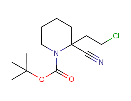 Molecular Structure of 960294-15-9 (tert-butyl 2-(2-chloroethyl)-2-cyanopiperidine-1-carboxylate)