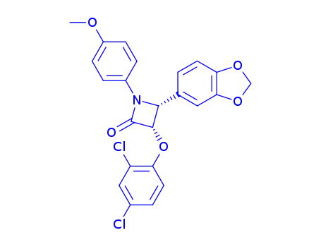 Molecular Structure of 111969-87-0 (2-Azetidinone,
4-(1,3-benzodioxol-5-yl)-3-(2,4-dichlorophenoxy)-1-(4-methoxyphenyl)-,
cis-)