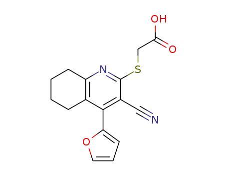 Molecular Structure of 94640-13-8 ({[3-CYANO-4-(2-FURYL)-5,6,7,8-TETRAHYDROQUINOLIN-2-YL]THIO}ACETIC ACID)