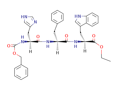 10119-01-4,Z-HIS-PHE-TRP-OET,Tryptophan,N-[N-(N-carboxy-L-histidyl)-3-phenyl-L-alanyl]-, N-benzyl ethyl ester (7CI);Tryptophan, N-[N-(N-carboxy-L-histidyl)-3-phenyl-L-alanyl]-, N-benzyl ethylester, L- (8CI); Benzyloxycarbonyl-L-histidyl-L-phenylalanyl-L-tryptophan ethylester; N-(Benzyloxycarbonyl)-L-histidyl-L-phenylalanyl-L-tryptophan ethyl ester;NSC 333462