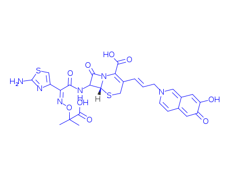 150256-26-1,7-(2-(2-aminothiazol-4-yl)-2-(1-carboxy-1-methylethoxyimino)acetamido)-3-(3-(2,6-dihydro-7-hydroxy-6-oxoisoquinolin-2-yl)propen-1-yl)-3-cephem-4-carboxylic acid,7-(2-(2-aminothiazol-4-yl)-2-(1-carboxy-1-methylethoxyimino)acetamido)-3-(3-(2,6-dihydro-7-hydroxy-6-oxoisoquinolin-2-yl)propen-1-yl)-3-cephem-4-carboxylic acid