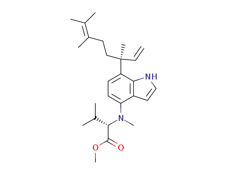 Molecular Structure of 121587-56-2 (L-Valine,
N-[7-(1-ethenyl-1,4,5-trimethyl-4-hexenyl)-1H-indol-4-yl]-N-methyl-,
methyl ester, (S)-)