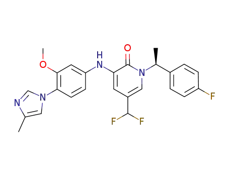 Molecular Structure of 1128103-37-6 (2(1H)-Pyridinone, 5-(difluoromethyl)-1-[(1S)-1-(4-fluorophenyl)ethyl]-3-[[3-methoxy-4-(4-methyl-1H-imidazol-1-yl)phenyl]amino]-)