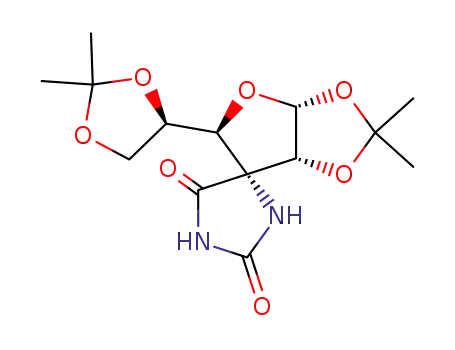 Molecular Structure of 330196-69-5 (1,2:5,6-di-O-isopropylidenespiro[3-deoxy-α-D-ribohexofuranose-3,5'-imidazolidine]-2',4'-dione)