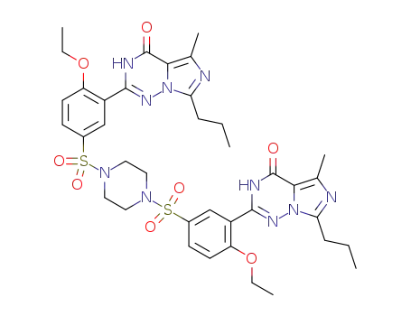 Molecular Structure of 1255919-03-9 (2,2'-[(piperazine-1,4-disulfonyl)bis(2-ethoxy-5,1-phenylene)]-bis[5-methyl-7-propylimidazo[5,1-f][1,2,4]triazin-4(3H)-one])