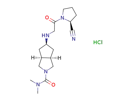 Molecular Structure of 1042666-43-2 (Cyclopenta[c]pyrrole-2(1H)-carboxamide, 5-[[2-[(2S)-2-cyano-1-pyrrolidinyl]-2-oxoethyl]amino]hexahydro-N,N-dimethyl-, hydrochloride (1:1), (3aα,5β,6aα)-rel-)