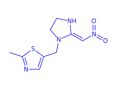 Molecular Structure of 105828-94-2 (2-methyl-5-{[(2Z)-2-(nitromethylidene)imidazolidin-1-yl]methyl}-1,3-thiazole)