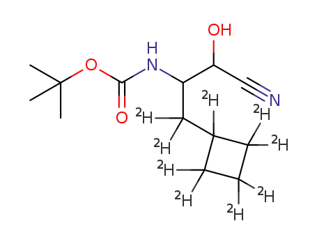 Molecular Structure of 1256750-20-5 (tert-butyl (1,1-dideutero-3-cyano-3-hydroxy-1-(perdeuterocyclobutyl)propan-2-yl)carbamate)