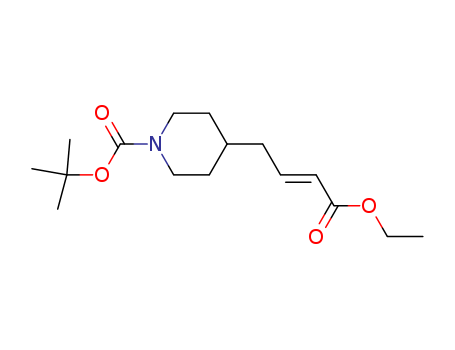 Molecular Structure of 142247-36-7 (1-Piperidinecarboxylic acid, 4-(4-ethoxy-4-oxo-2-butenyl)-,
1,1-dimethylethyl ester, (E)-)