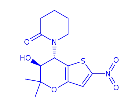 Molecular Structure of 144319-31-3 (1-[(6S,7R)-6-hydroxy-5,5-dimethyl-2-nitro-6,7-dihydro-5H-thieno[3,2-b]pyran-7-yl]piperidin-2-one)