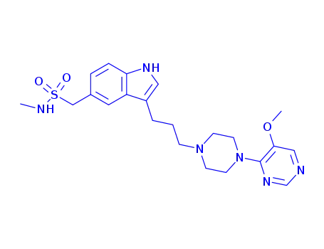 Molecular Structure of 151140-96-4 (1-[3-[3-[4-(5-methoxypyrimidin-4-yl)piperazin-1-yl]propyl]-1H-indol-5-yl]-N-methyl-methanesulfonamide)