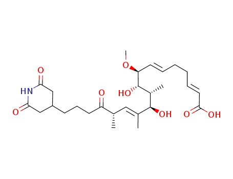 Molecular Structure of 158446-30-1 (2,6,12-Octadecatrienoicacid,18-(2,6-dioxo-4-piperidinyl)-9,11-dihydroxy-8-methoxy-10,12,14-trimethyl-15-oxo-,(2E,6E,8S,9S,10R,11R,12E,14S)-)