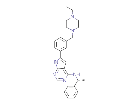 Molecular Structure of 497839-84-6 (1H-Pyrrolo[2,3-d]pyrimidin-4-amine,
6-[3-[(4-ethyl-1-piperazinyl)methyl]phenyl]-N-[(1R)-1-phenylethyl]-)