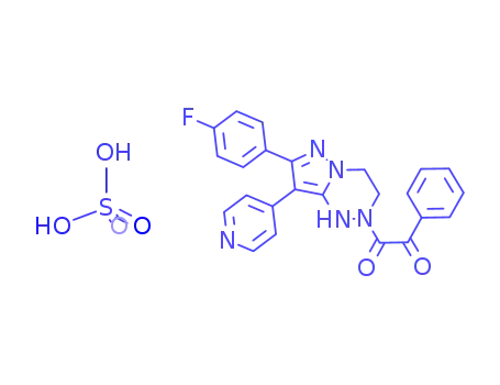 Molecular Structure of 158876-66-5 (7-(4-FLUOROPHENYL)-1,2,3,4-TETRAHYDRO-2-(OXOPHENYLACETYL)-8-(4-PYRIDINYL)-PYRAZOLO[5,1-C][1,2,4]TRIAZINE SULFATE)