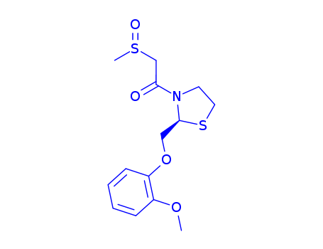 161443-21-6,1-[2-[(2-methoxyphenoxy)methyl]thiazolidin-3-yl]-2-methylsulfinyl-etha none,Thiazolidine,2-[(2-methoxyphenoxy)methyl]-3-[(methylsulfinyl)acetyl]- (9CI)