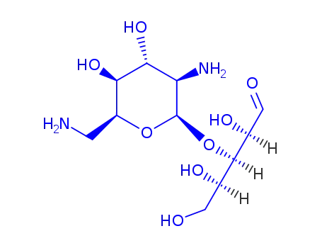 Molecular Structure of 25423-15-8 (D-Ribose,3-O-(2,6-diamino-2,6-dideoxy-b-L-idopyranosyl)-)