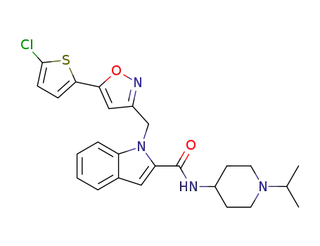 Molecular Structure of 534573-39-2 (1H-Indole-2-carboxamide, 1-[[5-(5-chloro-2-thienyl)-3-isoxazolyl]methyl]-N-[1-(1-methylethyl)-4-piperidinyl]-)