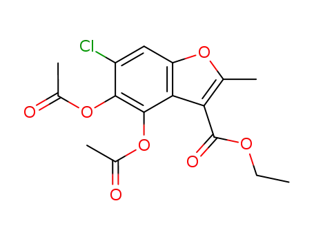 Molecular Structure of 89671-86-3 (3-Benzofurancarboxylic acid, 4,5-bis(acetyloxy)-6-chloro-2-methyl-,
ethyl ester)