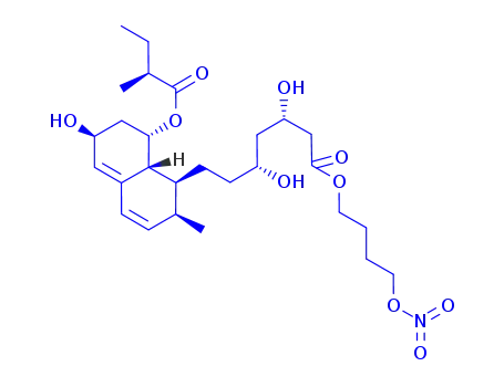 Molecular Structure of 733034-46-3 (1S,2S,6S,7,8S,8AR-HEXAHYDRO-BETA,DELTA,6-TRIHYDROXY-2-METHYL-8-[(2S)-2-METHYL-1-OXOBUTOXY]-4-(NITROOXY)BUTYL ESTER, 1-NAPHTHALENEHEPTANOIC ACID)