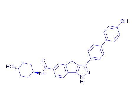 Molecular Structure of 760990-15-6 (Indeno[1,2-c]pyrazole-6-carboxamide, 1,4-dihydro-3-(4'-hydroxy[1,1'-biphenyl]-4-yl)-N-(trans-4-hydroxycyclohexyl)-)