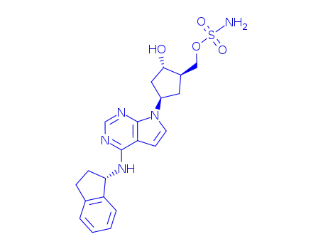 Molecular Structure of 905579-51-3 (Sulfamic acid [(1S,2S,4R)-4-[4-[[(1S)-2,3-dihydro-1H-inden-1-yl]amino]-7H-pyrrolo[2,3-d]pyrimidin-7-yl]-2-hydroxycyclopentyl]methyl ester)