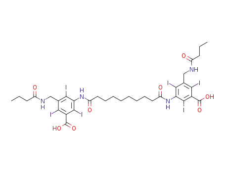 Molecular Structure of 25903-32-6 (Benzoic acid,3,3'-[(1,10-dioxo-1,10-decanediyl)diimino]bis[2,4,6-triiodo-5-[[(1-oxobutyl)amino]methyl]-(9CI))