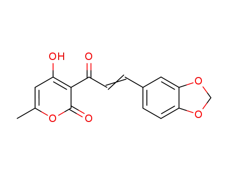 Molecular Structure of 5167-05-5 (2H-Pyran-2-one,
3-[3-(1,3-benzodioxol-5-yl)-1-oxo-2-propenyl]-4-hydroxy-6-methyl-)