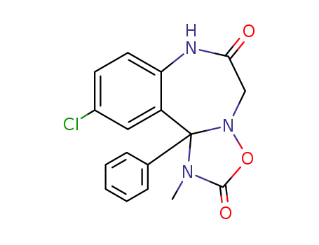 Molecular Structure of 49626-81-5 (10-chloro-1-methyl-11b-phenyl-7,11b-dihydro-1<i>H</i>-benzo[<i>f</i>][1,2,4]oxadiazolo[2,3-<i>d</i>][1,4]diazepine-2,6-dione)