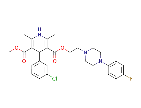 Molecular Structure of 90119-99-6 (3,5-Pyridinedicarboxylic acid,
4-(3-chlorophenyl)-1,4-dihydro-2,6-dimethyl-,
2-[4-(4-fluorophenyl)-1-piperazinyl]ethyl methyl ester)