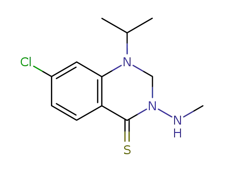 Molecular Structure of 90070-34-1 (4(1H)-Quinazolinethione,
7-chloro-2,3-dihydro-3-(methylamino)-1-(1-methylethyl)-)