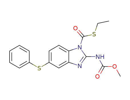Molecular Structure of 104663-11-8 (2-Methoxycarbonylamino-5-phenylsulfanyl-benzoimidazole-1-carbothioic acid S-ethyl ester)