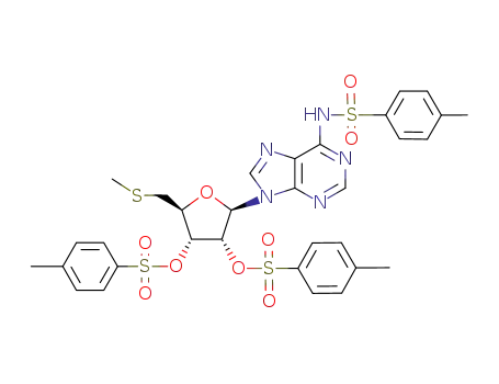 Molecular Structure of 80860-53-3 (<i>S</i>-methyl-<i>N</i><sup>6</sup>,<i>O</i><sup>2'<sub>,<i>O</i></sub>3'</sup>-tris-(toluene-4-sulfonyl)-5'-thio-adenosine)