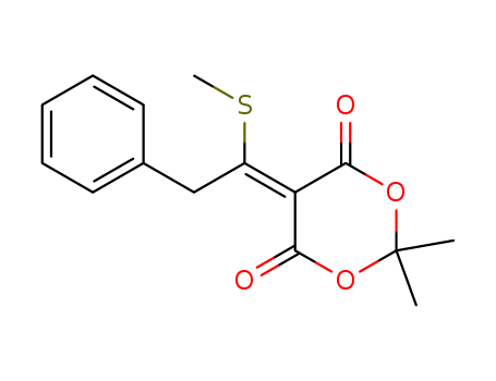 Molecular Structure of 112306-53-3 (1,3-Dioxane-4,6-dione,
2,2-dimethyl-5-[1-(methylthio)-2-phenylethylidene]-)