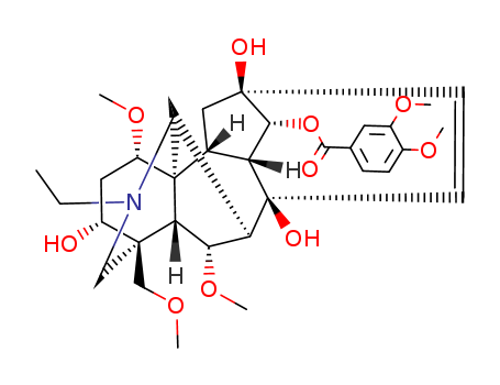 Molecular Structure of 142808-40-0 (Aconitane-3,8,13,14-tetrol,15,16-didehydro-20-ethyl-1,6-dimethoxy-4-(methoxymethyl)-,14-(3,4-dimethoxybenzoate), (1a,3a,6a,14a)- (9CI))