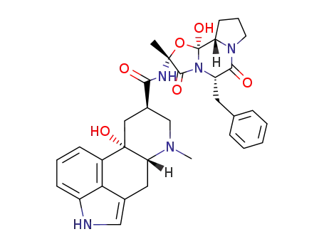 Molecular Structure of 468-88-2 (Ergotaman-3',6',18-trione,9,10-dihydro-10,- 12'-dihydroxy-2'-methyl-5'-(phenylmethyl)-,(5'R,10R)- )