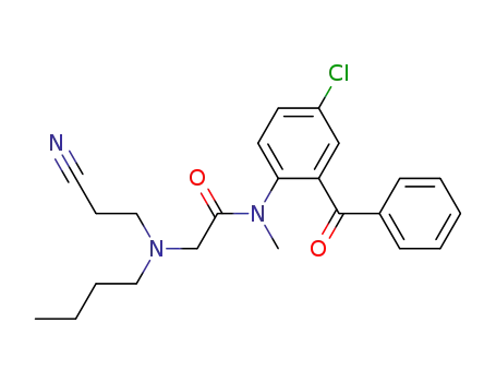 Molecular Structure of 59049-46-6 (N-(2-Benzoyl-4-chloro-phenyl)-2-[butyl-(2-cyano-ethyl)-amino]-N-methyl-acetamide)