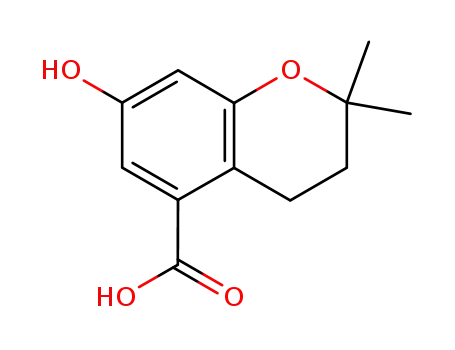 Molecular Structure of 80008-46-4 (2H-1-Benzopyran-5-carboxylic acid,
3,4-dihydro-7-hydroxy-2,2-dimethyl-)