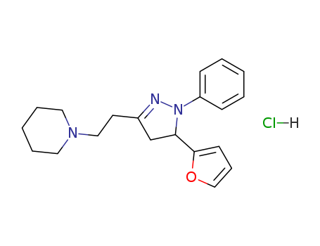 Molecular Structure of 102129-29-3 (Piperidine,1-[2-[5-(2-furanyl)-4,5-dihydro-1-phenyl-1H-pyrazol-3-yl]ethyl]-, hydrochloride(1:1))