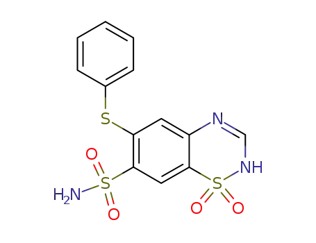 Molecular Structure of 34919-71-6 (1,1-dioxo-6-phenylsulfanyl-1,2(4)-dihydro-1λ<sup>6</sup>-benzo[1,2,4]thiadiazine-7-sulfonic acid amide)