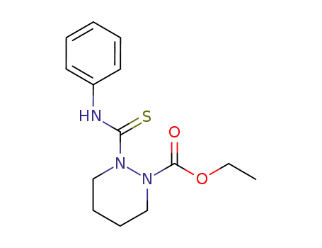Molecular Structure of 59925-42-7 (1(2H)-Pyridazinecarboxylic acid,
tetrahydro-2-[(phenylamino)thioxomethyl]-, ethyl ester)